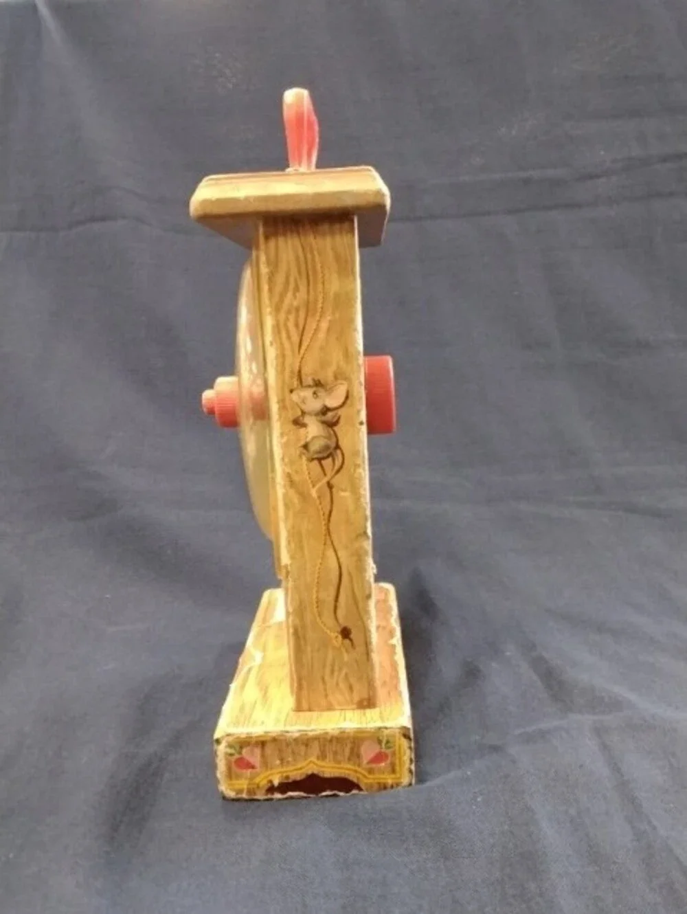 Fisher-Price Wooden Toy Clock with Pink Handle and Red/Pink Hands